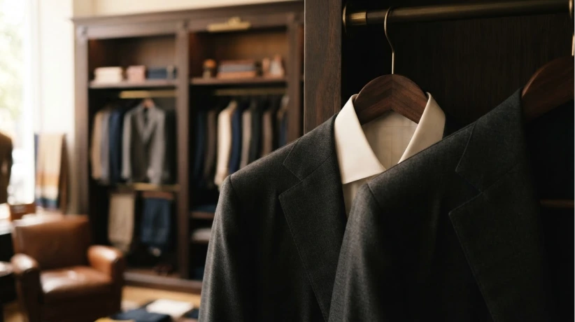 Jacket hanging on a rail in the Apex Vestire atelier
